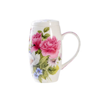 Blumen Trommel tasse Deckel Becher Tee tea cup knochen porzellan