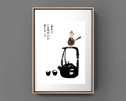 Tuschemalerei sumie painting vogel Teapot