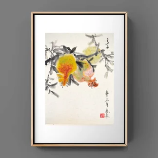 granatapfel zeichneng Pomegranate painting tusche malerei sumi-e painting tusche Zeichnen tinte zeichnung wand dekoration wandkunst Büro dekoration wohn decoration blumen zeichnen landscape painting landschaft malerei tier zeichnen