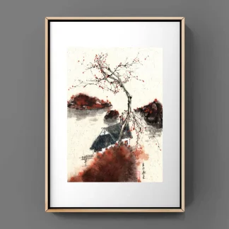 Fischer Landschaft china japan Tusche Malerei sumi-e painting Büro  Dekortion Wohn Dekoration Wand Kunst – Teesign 77 beschäftigt sich mit  chinesicher Tee Einzel- und Großhandel in Berlin