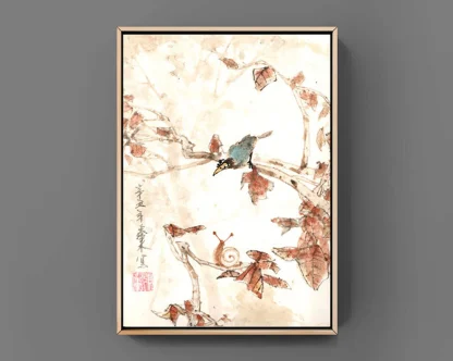 schnecke Vogel zeichneng bird painting tusche malerei sumi-e painting tusche Zeichnen tinte zeichnung wand dekoration wandkunst Büro dekoration wohn decoration blumen zeichnen landscape painting landschaft malerei tier zeichnen