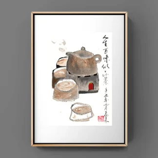 tea time zeichneng teepot cup painting tusche malerei sumi-e painting tusche Zeichnen tinte zeichnung wand dekoration wandkunst Büro dekoration wohn decoration blumen zeichnen landscape painting landschaft malerei tier zeichnen