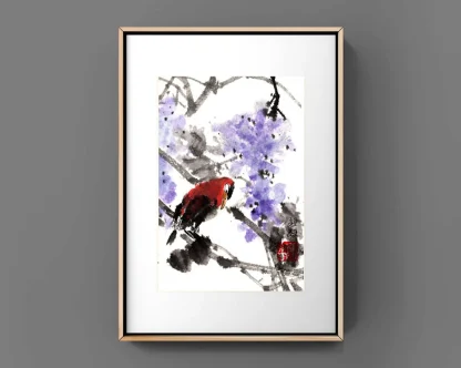 Vogel Blauer Regen zeichneng wisteria bird painting tusche malerei sumi-e painting tusche Zeichnen tinte zeichnung wand dekoration wandkunst Büro dekoration wohn decoration blumen zeichnen landscape painting landschaft malerei tier zeichnen