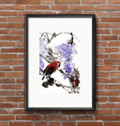 Vogel Blauer Regen zeichneng wisteria bird painting tusche malerei sumi-e painting tusche Zeichnen tinte zeichnung wand dekoration wandkunst Büro dekoration wohn decoration blumen zeichnen landscape painting landschaft malerei tier zeichnen