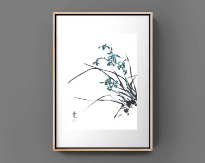 Blumen zeichnung Orchidee chinesische Tusche Malerei orchid japanische Sumi-e painting Heim Haus Büro Deko Wand Kunst