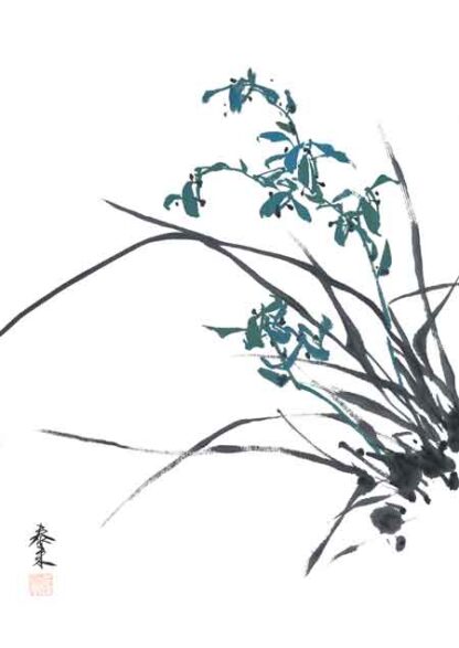 Blumen zeichnung Orchidee chinesische Tusche Malerei orchid japanische Sumi-e painting Heim Haus Büro Deko Wand Kunst
