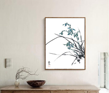 Blumen zeichnung Orchidee chinesische Tusche Malerei orchid japanische Sumi-e painting Heim Haus Büro Deko Wand Kunst