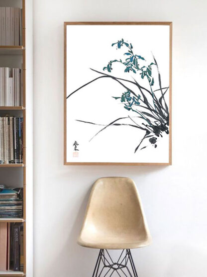 Blumen zeichnung Orchidee chinesische Tusche Malerei orchid japanische Sumi-e painting Heim Haus Büro Deko Wand Kunst